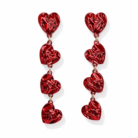 ⚜️ Elegant Red Heart Drop Earrings - Picture 1 of 11